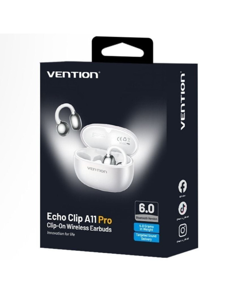Auriculares Bluetooth Vention Echo Clip A11 Pro con estuche de carga/ Autonomía 6h/ Blancos