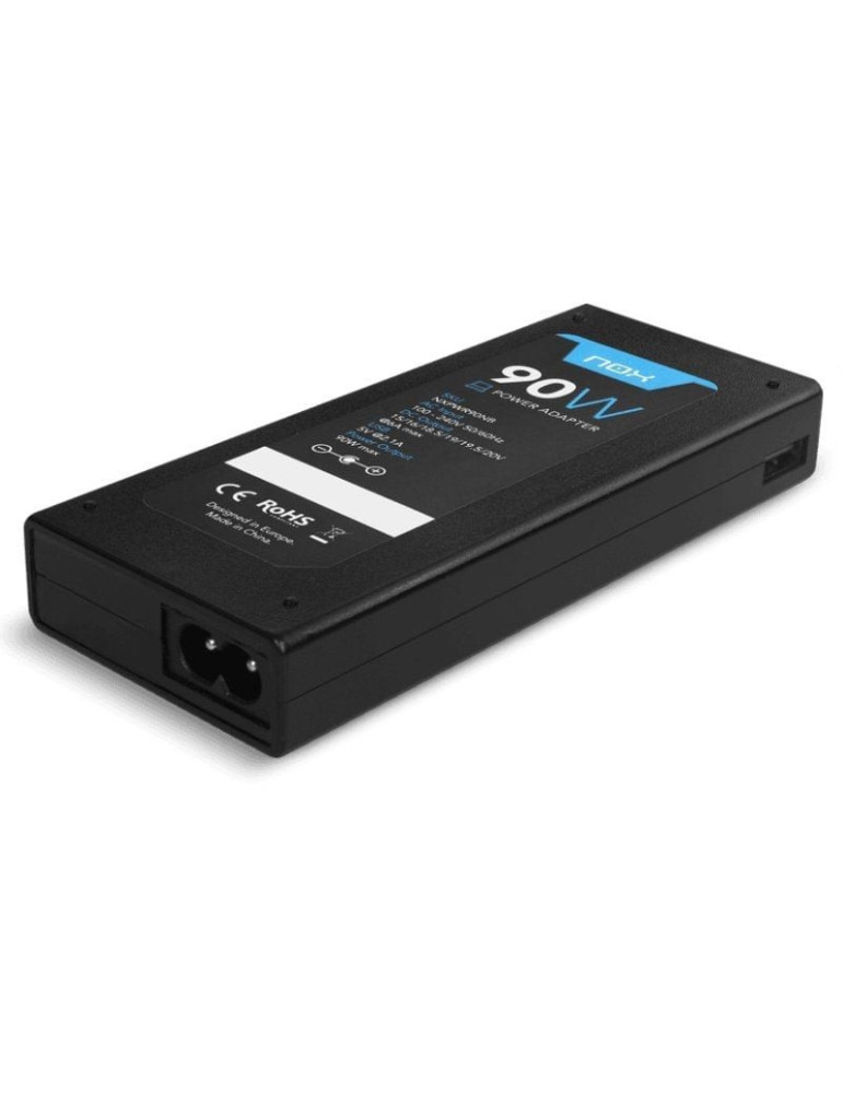 Cargador de Portátil Nox NXPWR90NB/ 1xUSB/ 90W/ Automático/ 10 Conectores/ Voltaje 15-20V