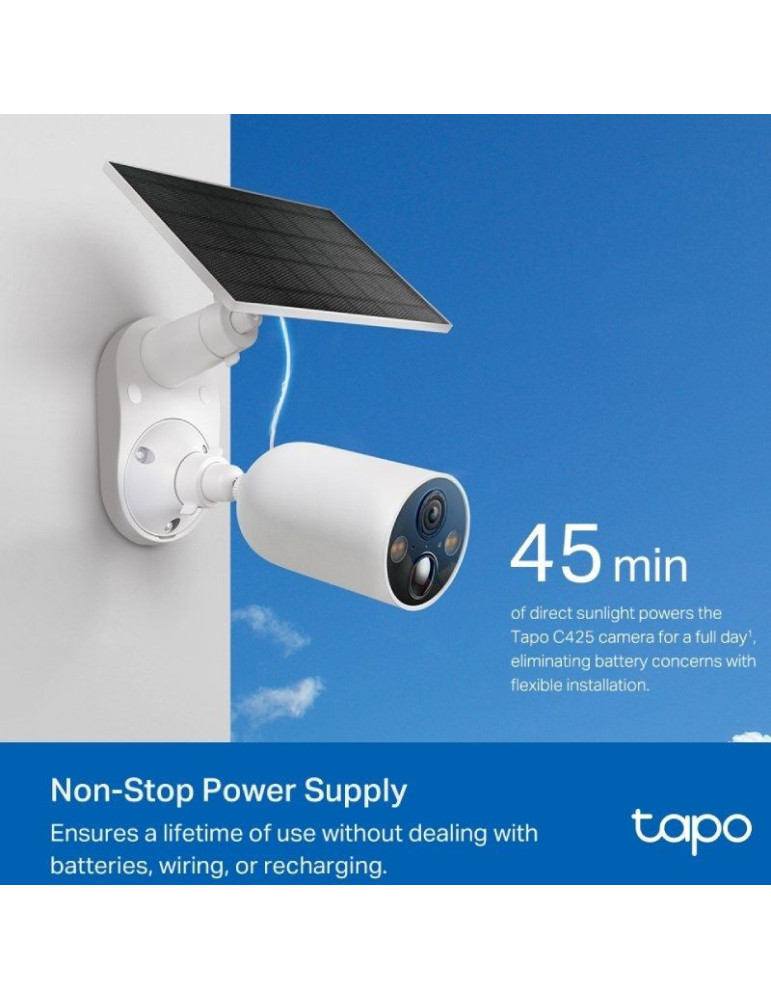 Cámara de Videovigilancia TP-Link Tapo C425 KIT/ Visión Nocturna/ Control desde APP/ Incluye Panel Solar