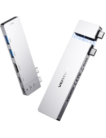 Docking USB Tipo-C Vention THZH0/ 1xHDMI 4K/ 2xUSB/ 2xUSB Tipo-C/ 1xThunderBolt/ 1xUSB Tipo-C PD/ Gris