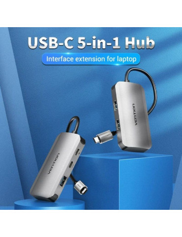 Hub USB Tipo-C Vention TNDHB/ 3xUSB/ 1xUSB Tipo-C/ 1xUSB Tipo-C PD 2