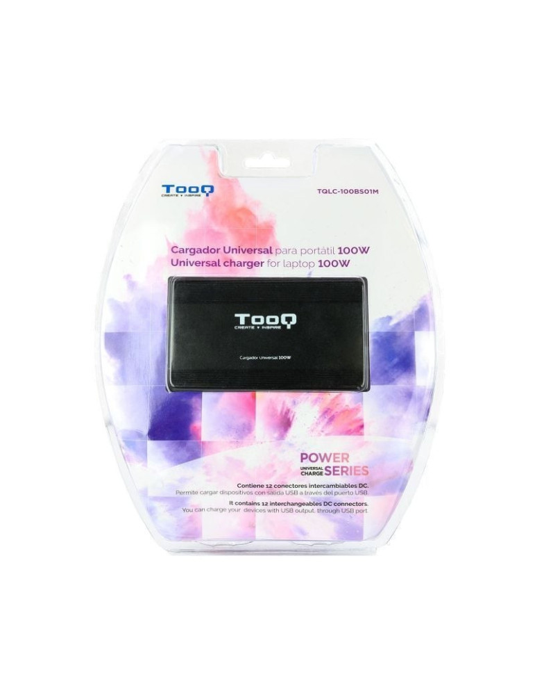 Cargador de Portátil TooQ TQLC-100BS01M/ 1xUSB/ 100W/ Manual/ 12 Conectores/ Voltaje 12-24V