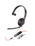Auricular Poly Blackwire 5210 + Adaptador USB-C/A/ con Micrófono/ Jack 3.5mm/ Negro