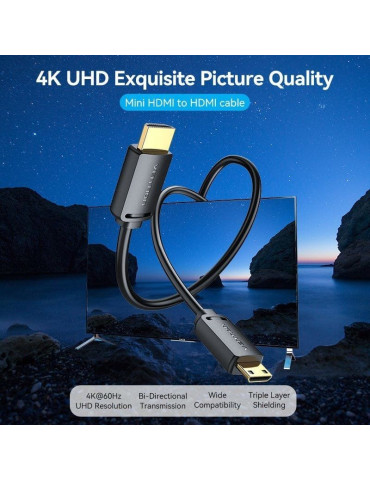 Cable HDMI 4K Vention AGHBF/ HDMI Macho - Mini HDMI Macho/ 1m/ Negro 2