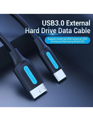 Cable USB 3.0 Vention CQABD/ microUSB Macho - USB Tipo-C Macho/ 5Gbps/ 50cm/ Negro 2