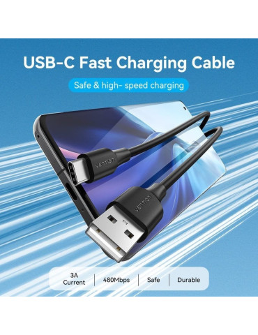 Cable USB 2.0 Tipo-C Vention CTHBH/ USB Tipo-C Macho - USB Macho/ 480Mbps/ 2m/ Negro 2