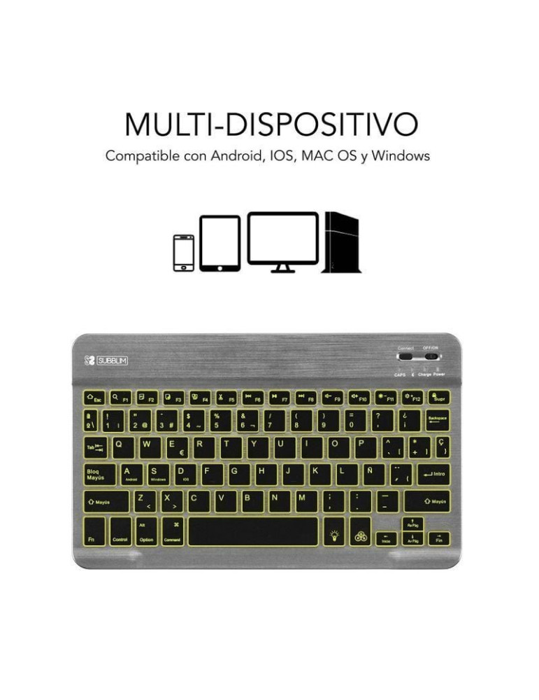 Teclado Compacto Inalámbrico Subblim Smart Backlit/ Gris