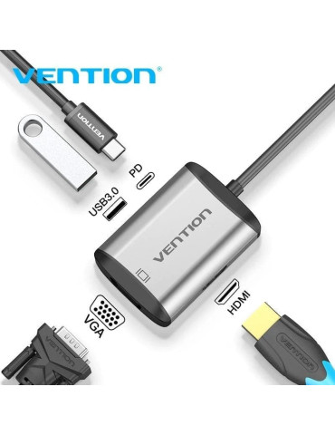 Conversor Vention TFAHB/ 1xUSB/ 1xHDMI/ 1xVGA/ 1xUSB Tipo-C PD/ Gris 2