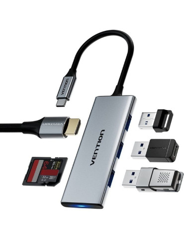 Docking USB Tipo-C Vention TOPHB/ 1xHDMI/ 3xUSB/ 1xLector Tarjetas SD y MicroSD/ Gris 2