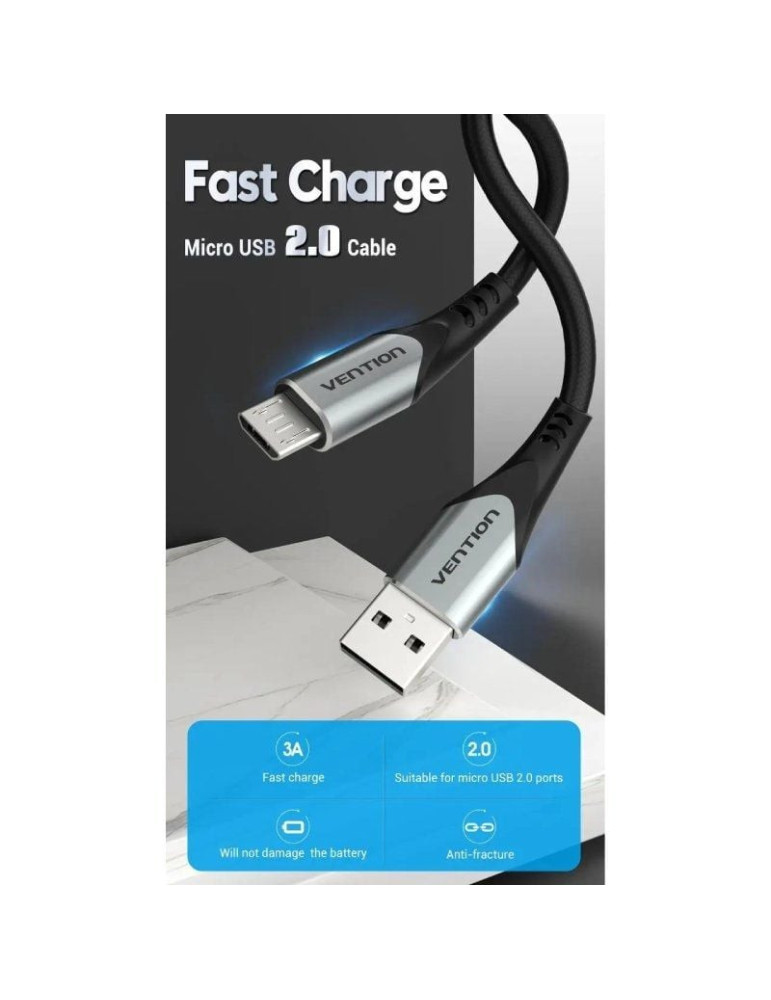 Cable USB 2.0 Vention COAHG/ USB Macho - MicroUSB Macho/ 480Mbps/ 1.5m/ Gris