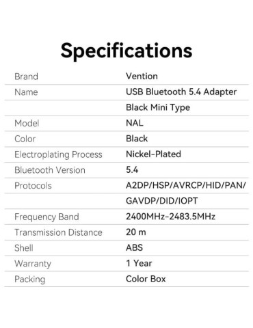 Adaptador USB - Bluetooth 5.4 Vention NALB0 2