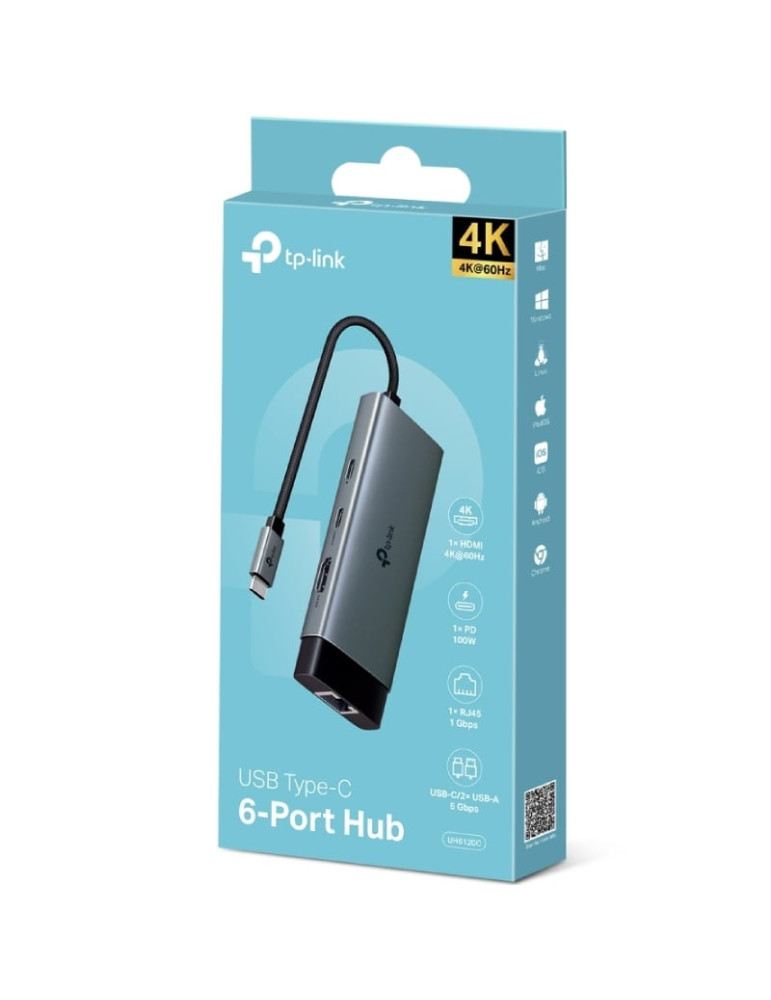 Docking USB Tipo-C TP-Link UH6120C/ 1xUSB Tipo-C/ 2xUSB/ 1xHDMI 4K/ 1xRJ45/ 1xUSB Tipo-C PD/ Gris