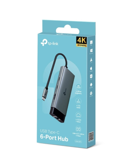 Docking USB Tipo-C TP-Link UH6120C/ 1xUSB Tipo-C/ 2xUSB/ 1xHDMI 4K/ 1xRJ45/ 1xUSB Tipo-C PD/ Gris