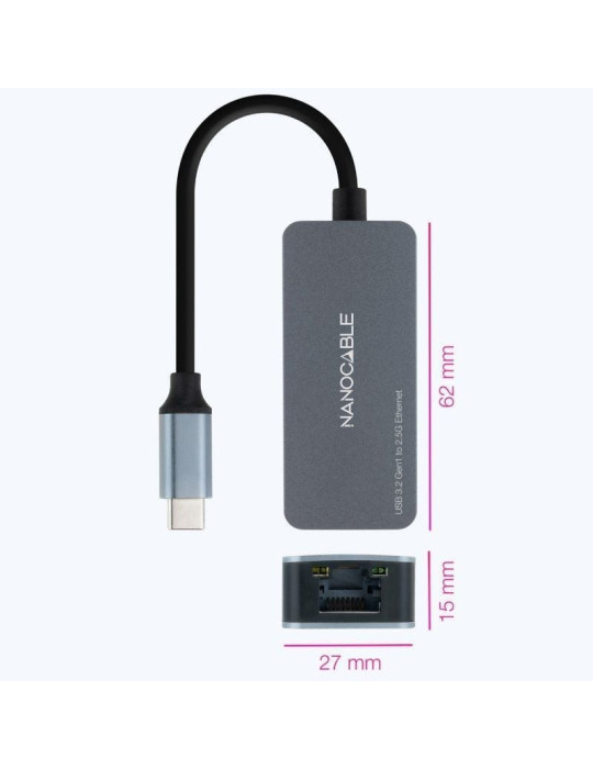 Adaptador USB Tipo-C - RJ45 Nanocable 10.03.0410/ 2500Mbps