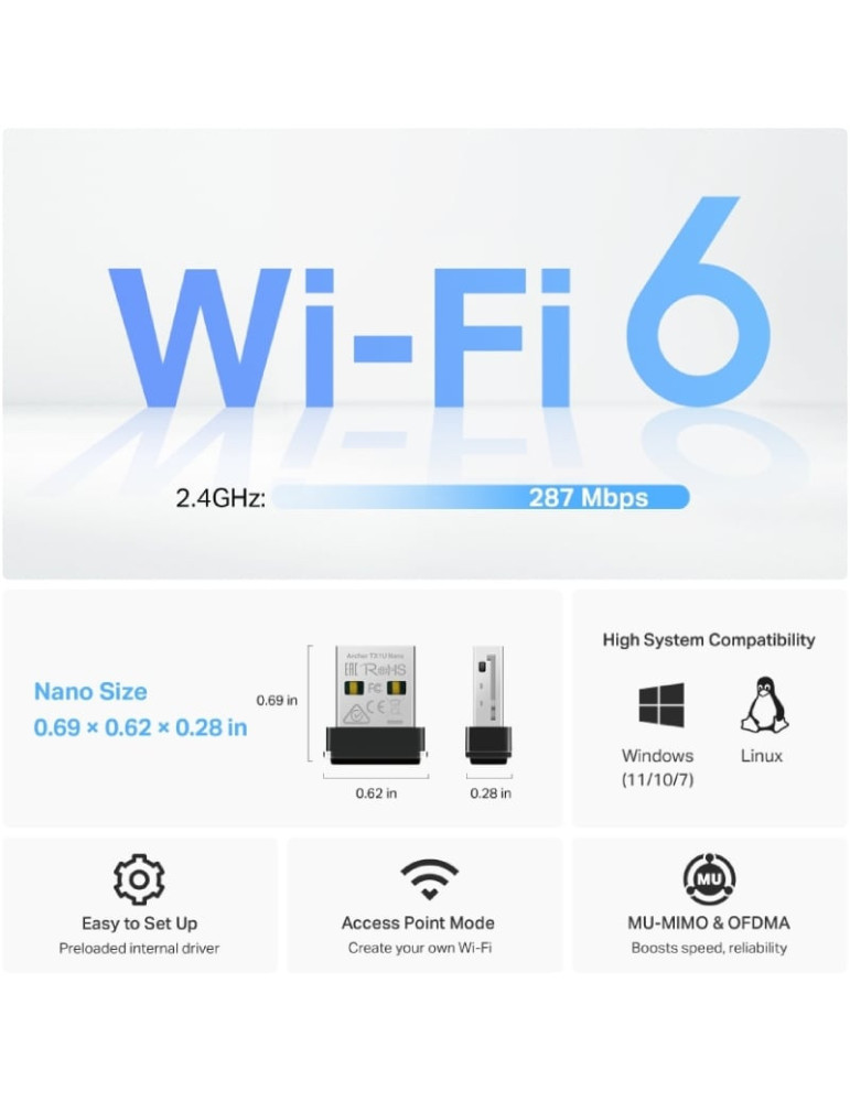 Adaptador USB - WiFi TP-Link Archer TX1U Nano