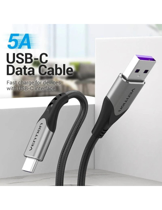 Cable USB 2.0 Tipo-C Vention COFHG/ USB Tipo-C Macho - USB Macho/ Hasta 100W/ 480Mbps/ 1.5m/ Gris