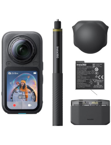 Cámara Digital Deportiva Insta360 X6 Pack Essential/ 8K/ Ángulo de visión 360 / Negra/ Incluye Stick, 2x Baterías, Bolsa y Capuc