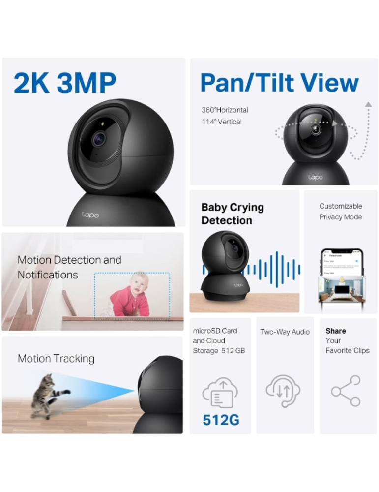 Cámara de Videovigilancia TP-Link Tapo C211/ 360 / Visión Nocturna/ Control desde APP