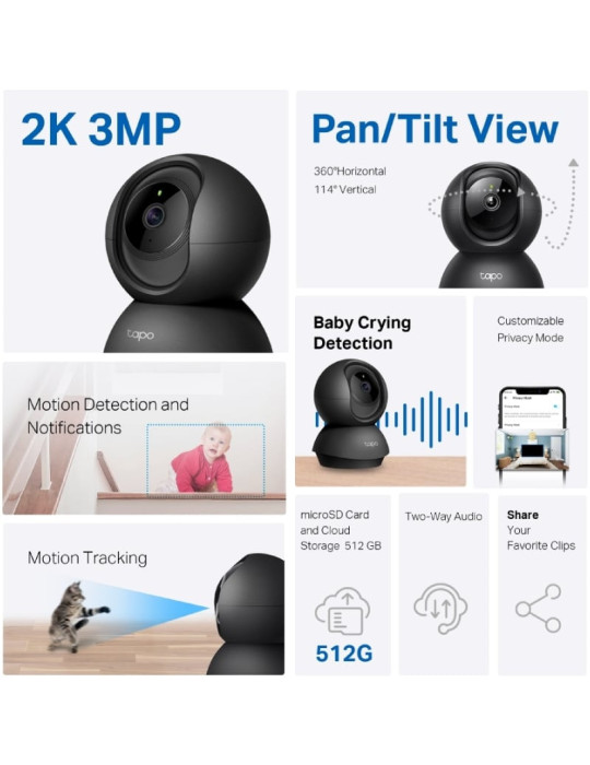 Cámara de Videovigilancia TP-Link Tapo C211/ 360 / Visión Nocturna/ Control desde APP