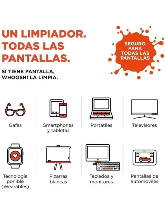 Kit Limpiador de Pantallas Whoosh Kit GO XL WSH003/ Spray 100ml + Paño Microfibra