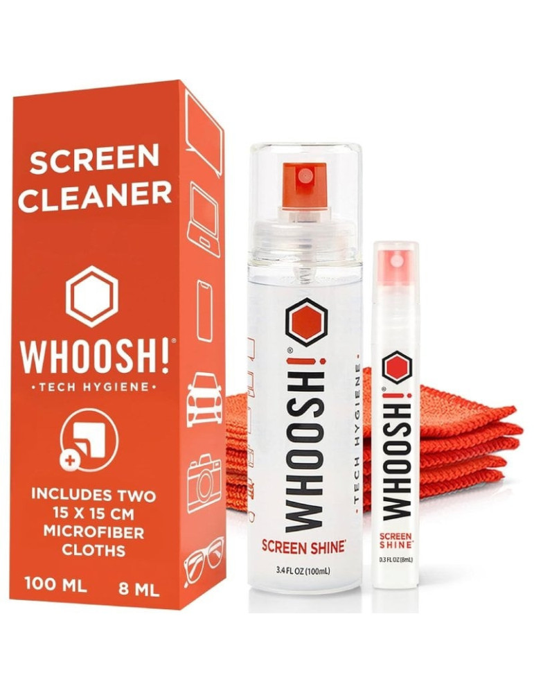 Kit Limpiador de Pantallas Whoosh Kit DUO WSH004/ Spray 100ml + Spray 8ml + 2 Paños Microfibra