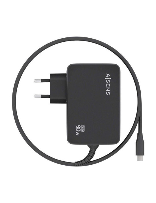 Cargador de Portátil GaN Aisens ASCH-1PD90WL034-BK/ 1xUSB Tipo-C + Cable 1.8m/ 90W/ Automático/ Voltaje 5-20V