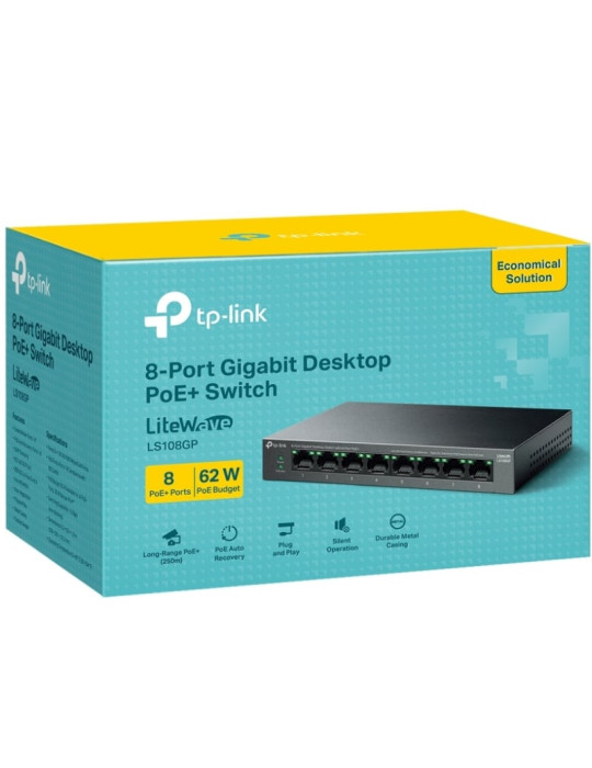 Switch TP-Link LS108GP 8 Puertos/ RJ-45 10/100/1000/ PoE+