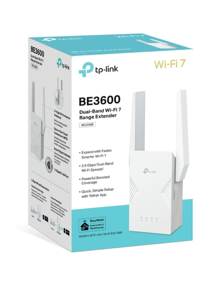 Repetidor/ AP Inalámbrico TP-Link RE225BE 3600Mbps/ WiFi 7/ 2 Antenas