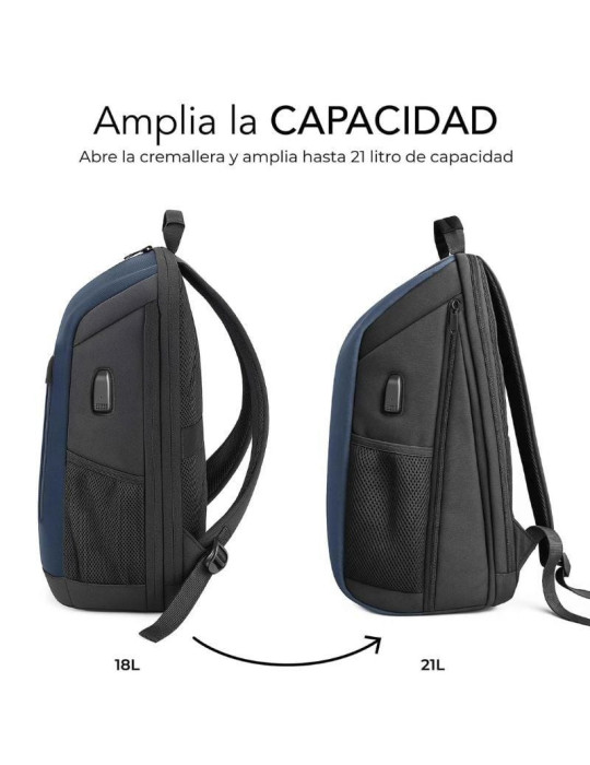 Mochila Subblim Xpand Air Padding Backpack para Portátiles hasta 15.6"/ 21L/ Puerto USB/ Azul