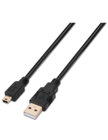 Cable USB 2.0 Aisens A101-0025/ USB Macho - USB Mini/ Hasta 2.5W/ 60Mbps/ 1.8m/ Negro