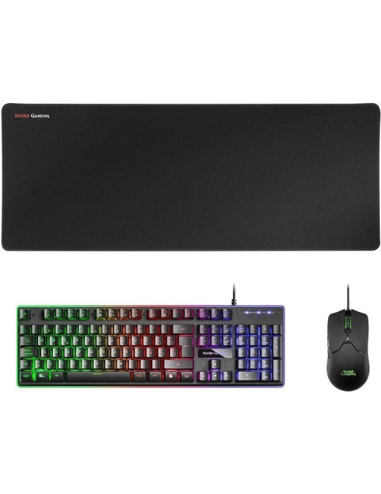 Pack Gaming Mars Gaming MCPX/ Teclado H-MECH  + Ratón Óptico + Alfombrilla/ Negro