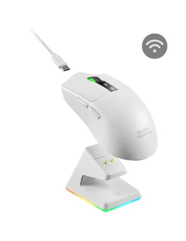 Ratón Gaming Inalámbrico Mars Gaming MMW-Elite/ Batería Recargable/ Hasta 20000 DPI/ Blanco