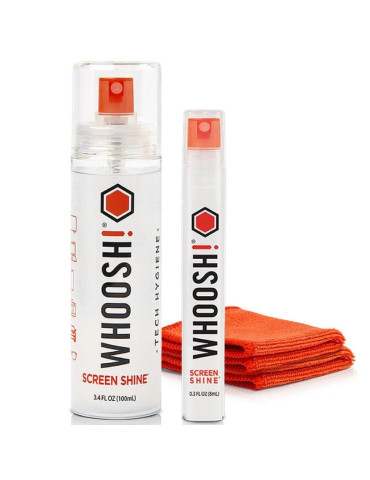 Kit Limpiador de Pantallas Whoosh Kit DUO WSH004/ Spray 100ml + Spray 8ml + 2 Paños Microfibra