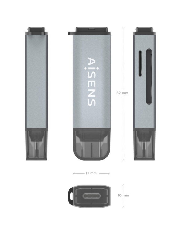 Lector de Tarjetas Externo Aisens ASCR-2C10-GR/ USB 3.1