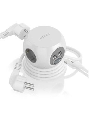 Regleta con Interruptor Aisens ASPS-2A2C04-W/ 3 Tomas de Corriente/ 2 USB Tipo-C/ 2 USB/ Cable 1.4m/ Blanco 2