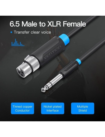 Cable Estéreo Vention BBEBH/ Jack 6.5 Macho - XLR Hembra/ 2m/ Negro 2