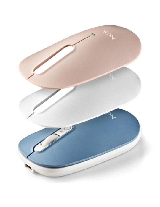 Ratón Inalámbrico NGS Shell-RB/ Batería recargable/ Hasta 1600 DPI/ Azul/ Blanco/ Rosa