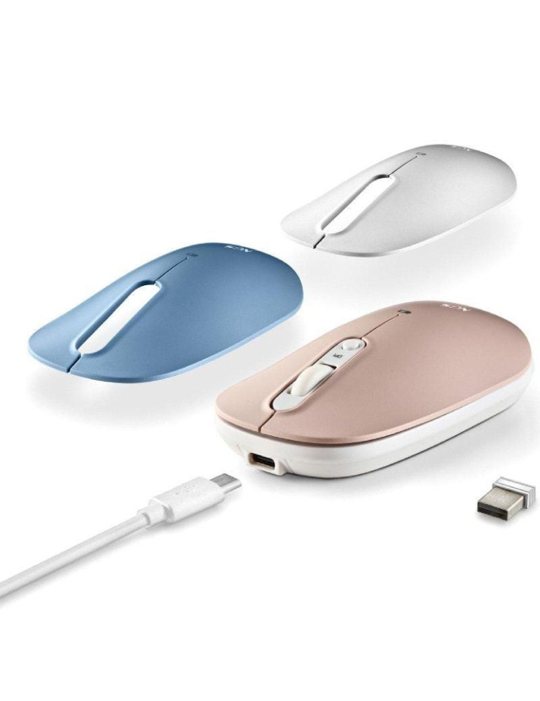 Ratón Inalámbrico NGS Shell-RB/ Batería recargable/ Hasta 1600 DPI/ Azul/ Blanco/ Rosa