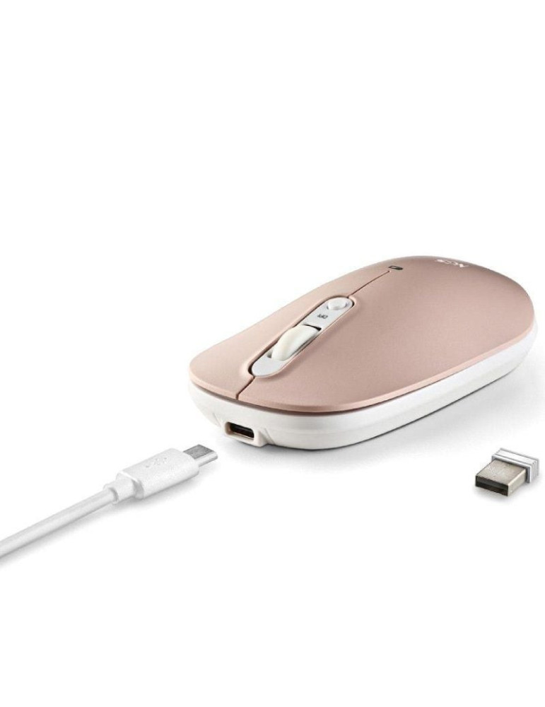Ratón Inalámbrico NGS Shell-RB/ Batería recargable/ Hasta 1600 DPI/ Azul/ Blanco/ Rosa