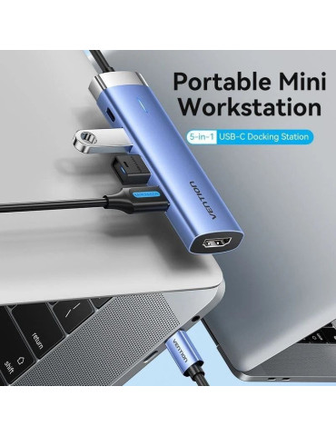 Docking USB Tipo-C Vention TGESB/ 3xUSB/ 1xHDMI 4K/ 1xUSB Tipo-C PD/ Azul 2