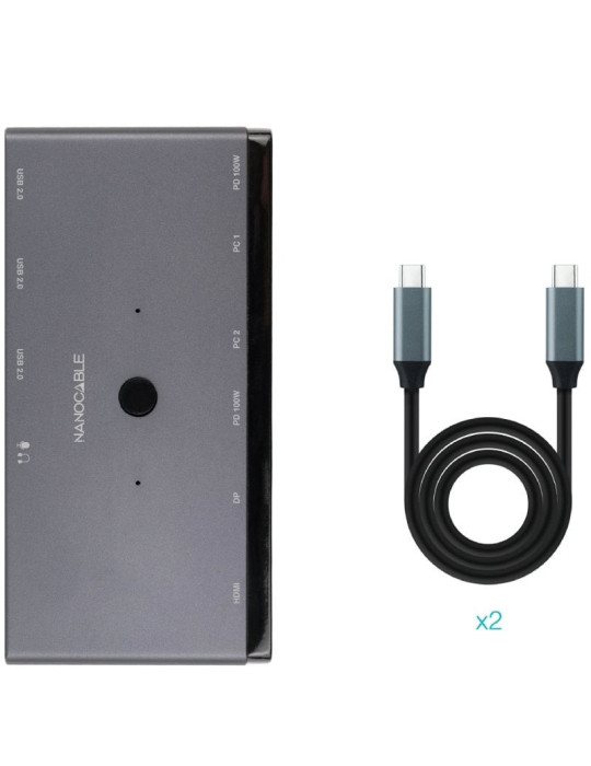 Switch Conmutador 8K Nanocable 10.12.0003/ 1x HDMI/ 1x DisplayPort/ 3x USB/ 2x USB Tipo-C/ 1x Jack 3.5mm/ 2x USB Tipo-C PD
