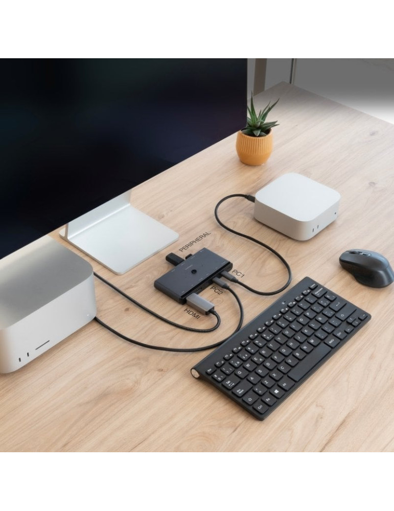 Switch Conmutador 8K Nanocable 10.12.0003/ 1x HDMI/ 1x DisplayPort/ 3x USB/ 2x USB Tipo-C/ 1x Jack 3.5mm/ 2x USB Tipo-C PD