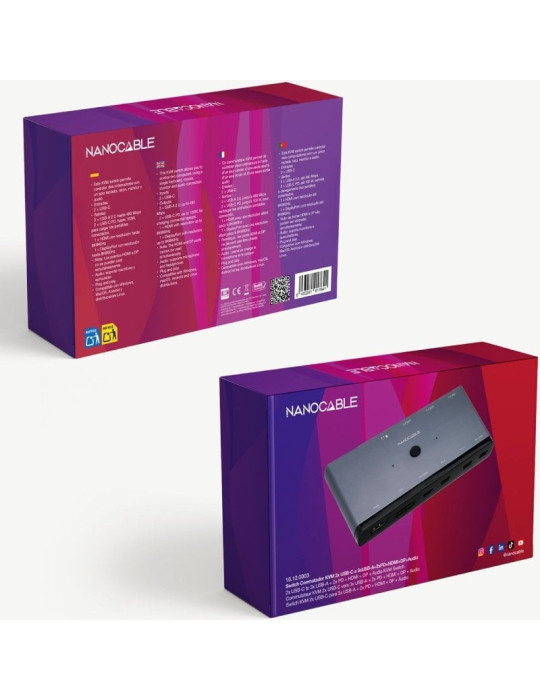 Switch Conmutador 8K Nanocable 10.12.0003/ 1x HDMI/ 1x DisplayPort/ 3x USB/ 2x USB Tipo-C/ 1x Jack 3.5mm/ 2x USB Tipo-C PD