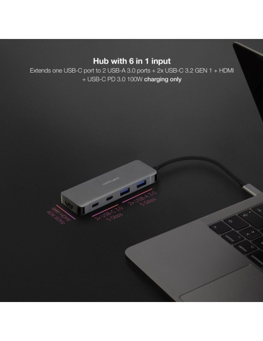 Docking Tipo-C Nanocable 10.16.1006/ 2xUSB/ 1xHDMI 4K/ 2xUSB Tipo-C/ 1xUSB Tipo-C PD/ Gris