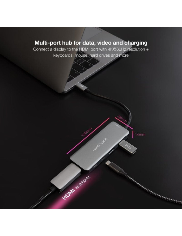 Docking Tipo-C Nanocable 10.16.1006/ 2xUSB/ 1xHDMI 4K/ 2xUSB Tipo-C/ 1xUSB Tipo-C PD/ Gris