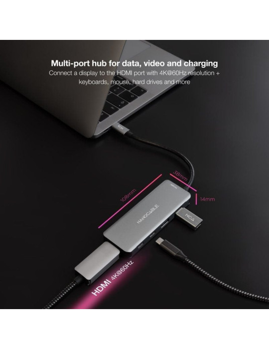 Docking Tipo-C Nanocable 10.16.1006/ 2xUSB/ 1xHDMI 4K/ 2xUSB Tipo-C/ 1xUSB Tipo-C PD/ Gris
