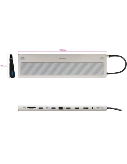 Docking Tipo-C Nanocable 10.16.1012/ 3xUSB/ 1xUSB Tipo-C/ 2xHDMI 4K/ 1xDisplayPort/ 1xRJ45/ 1xLector tarjetas/ 1xJack 3.5/ 1xUSB