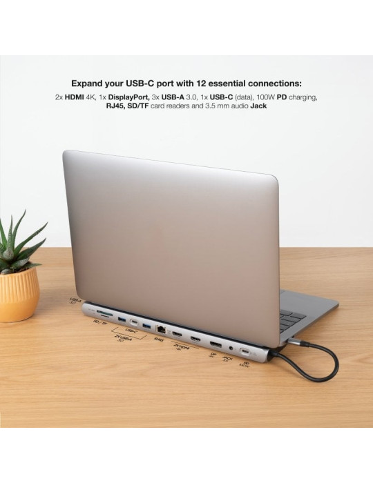 Docking Tipo-C Nanocable 10.16.1012/ 3xUSB/ 1xUSB Tipo-C/ 2xHDMI 4K/ 1xDisplayPort/ 1xRJ45/ 1xLector tarjetas/ 1xJack 3.5/ 1xUSB