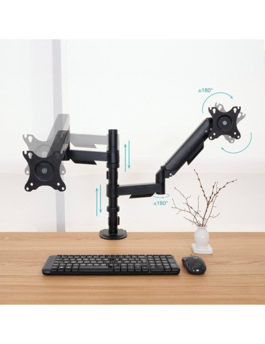 Soporte de Mesa para 2 Monitores TooQ DB1533TNR-B/ Giratorio/ Inclinable/ hasta 9kg