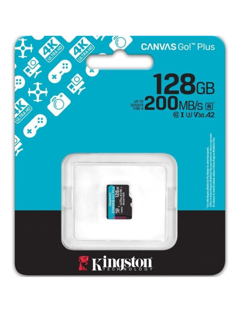 Tarjeta de Memoria Kingston CANVAS Go! Plus 128GB microSD XC/ Clase 10/ 200MBs